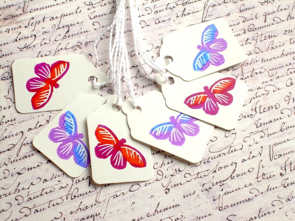 Butterfly Tags, Hand Stamped Set of 12