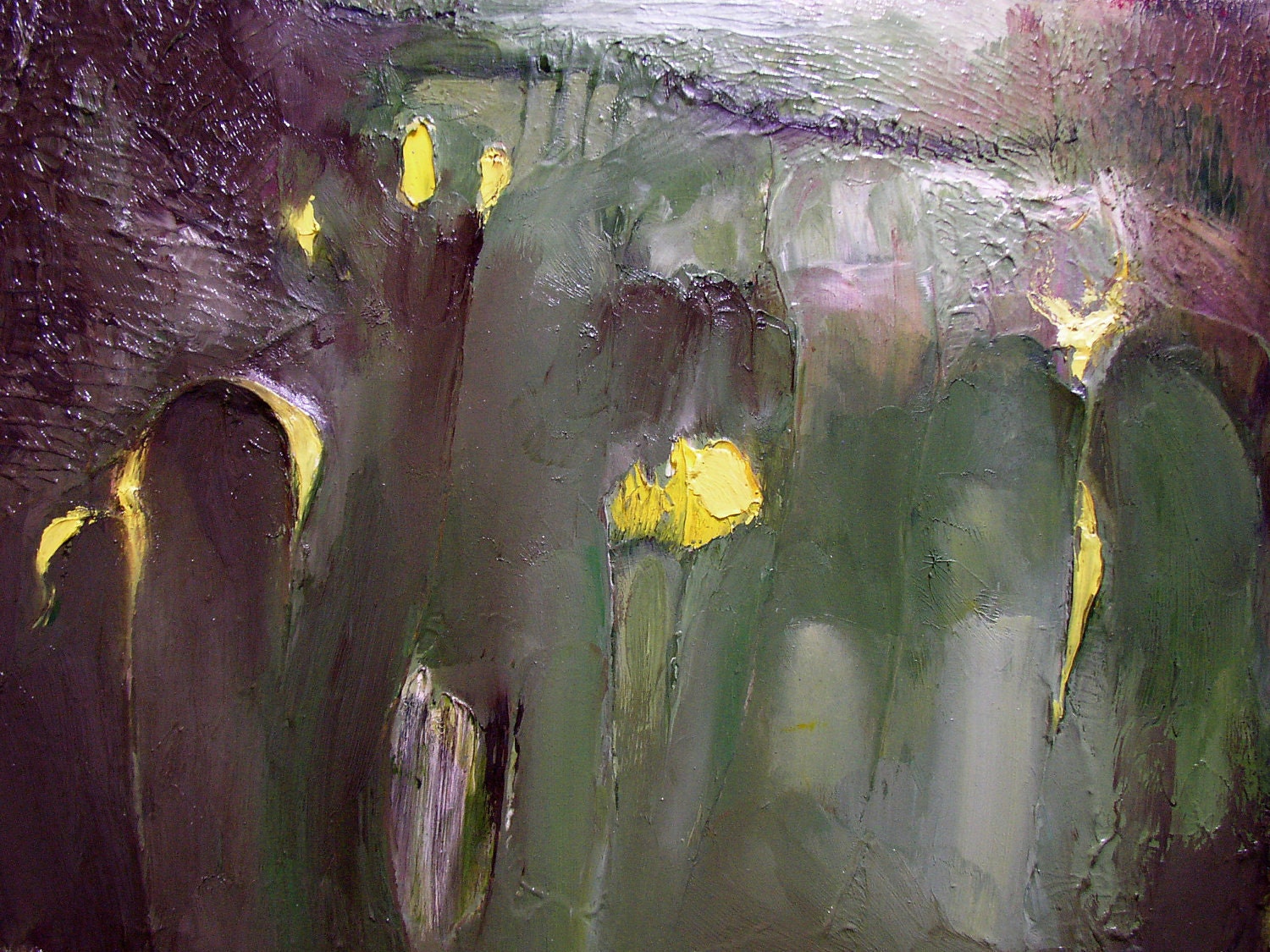 Original Painting, Abstract Landscape, "Grove", green, yellow, brown, 16 x 12