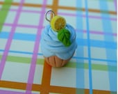 Polymer Clay Cupcake Charm. Cupcake Pendant. Blueberry Frosting and lemon Cupcake