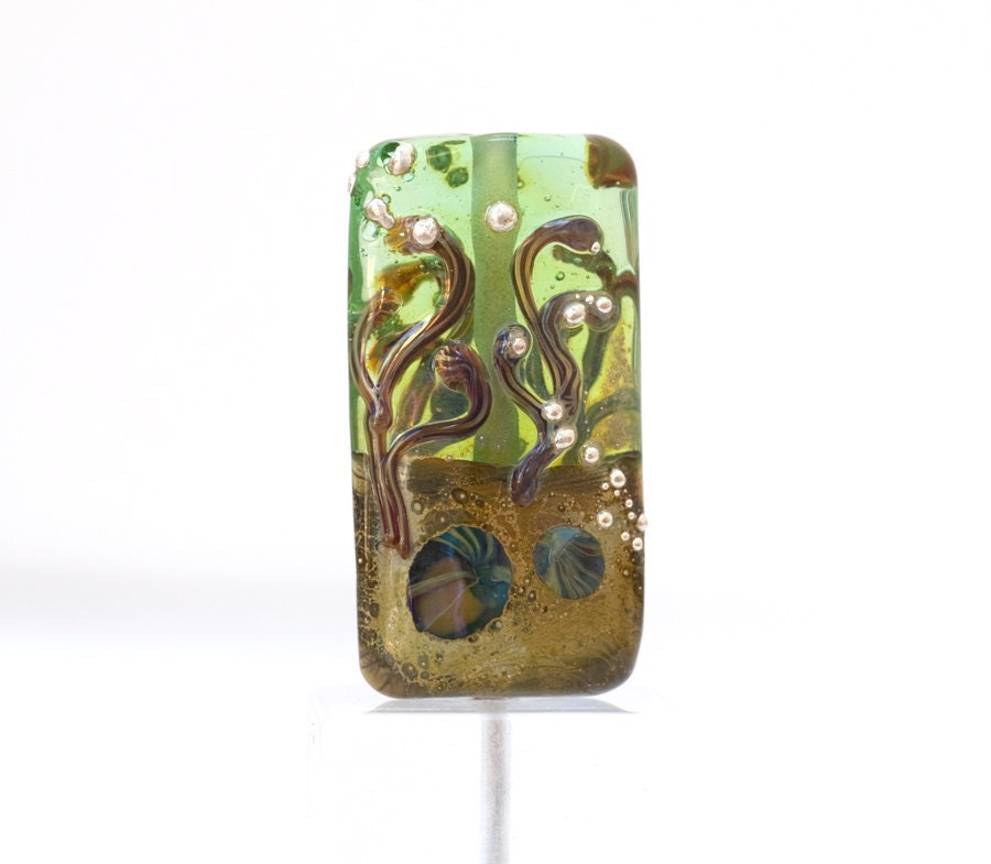 Lampwork Focal Glass Bead Seascape Handmade Green Sea