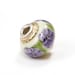 Lampwork Bead Glass Purple Flower Sterling Silver Core Handmade Big Hole Focal European Charm