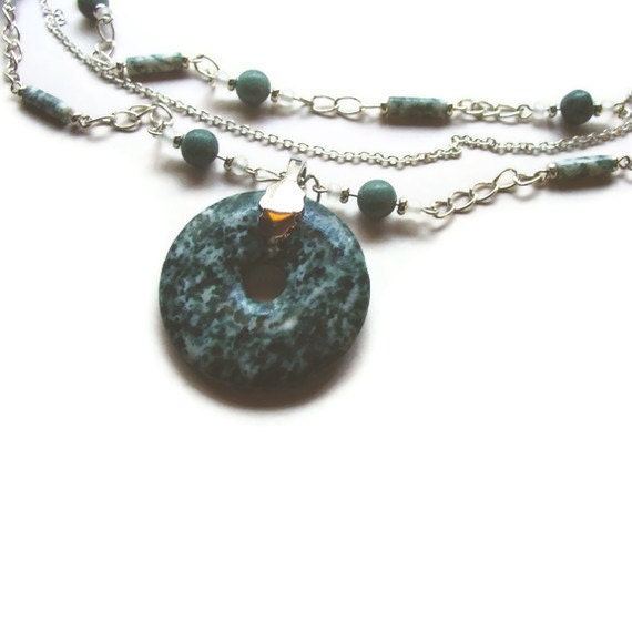 Jaded Moss Triple Strand Necklace