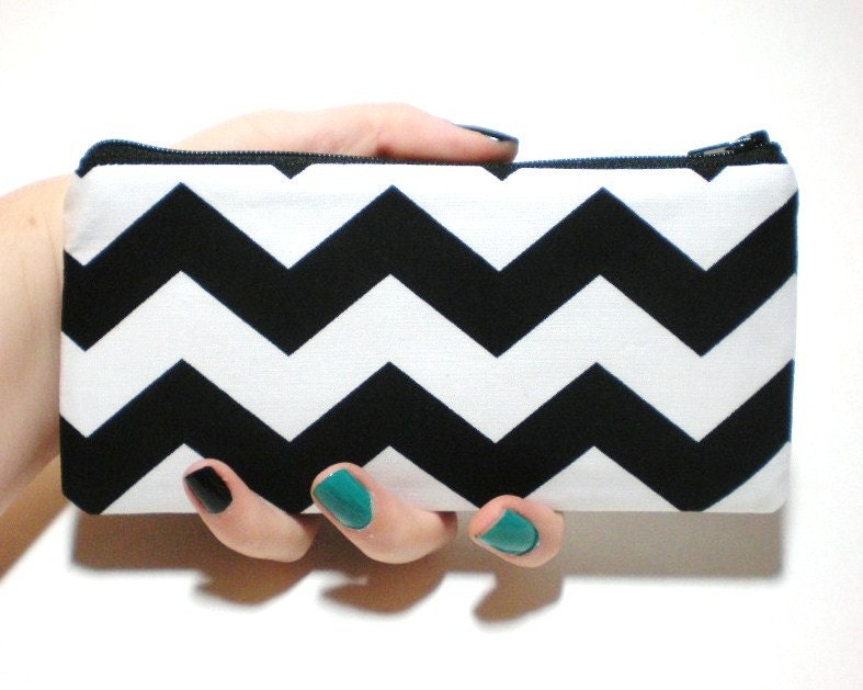 Black Chevron Long Zipper Pouch
