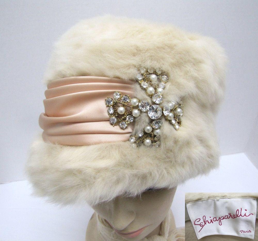 1950s Cream Fur Schiaparelli Hat with Box