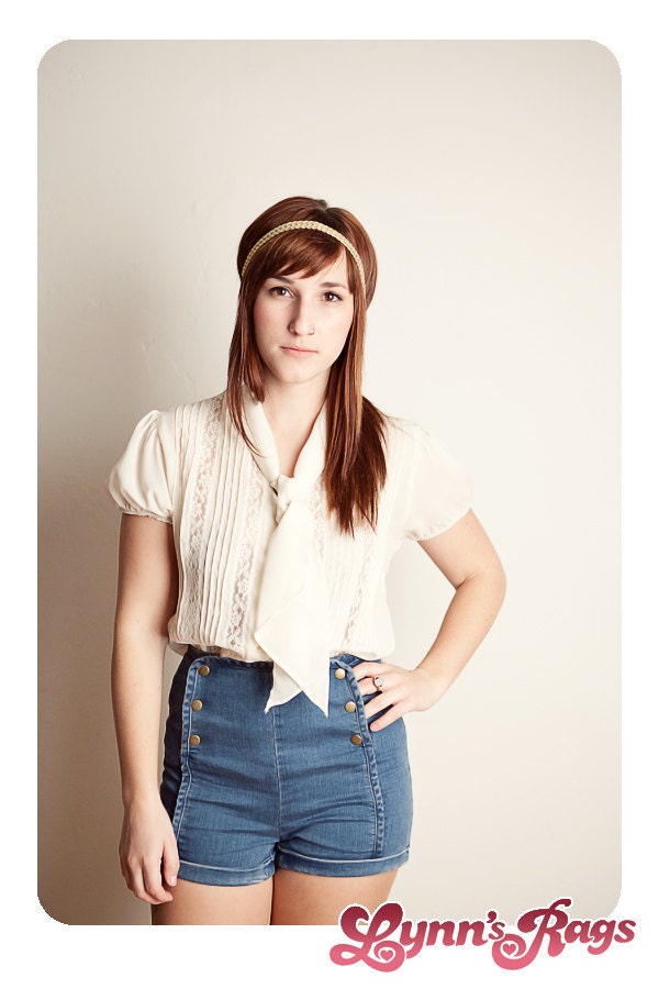 Vintage Cream Lace Blouse BOHO Hippie Shirt