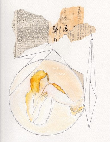 figure collage, pencil, watercolor, acrylic, Constellation IX