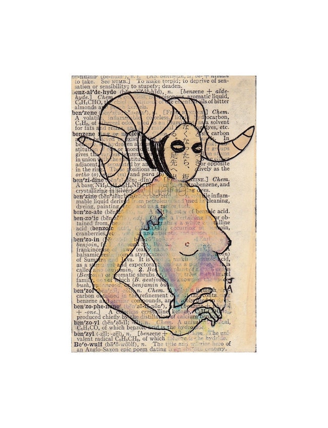 female figure, beowulf, 5 x 7 giclee print, vintage dictionary art