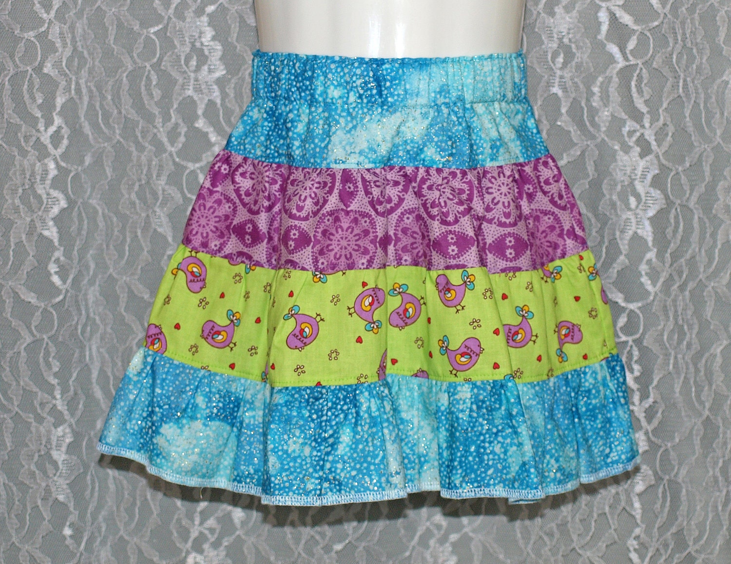 Boutique Girls Skirt - TWEET BIRDIES Tiered Skirt - size: 12-18mo