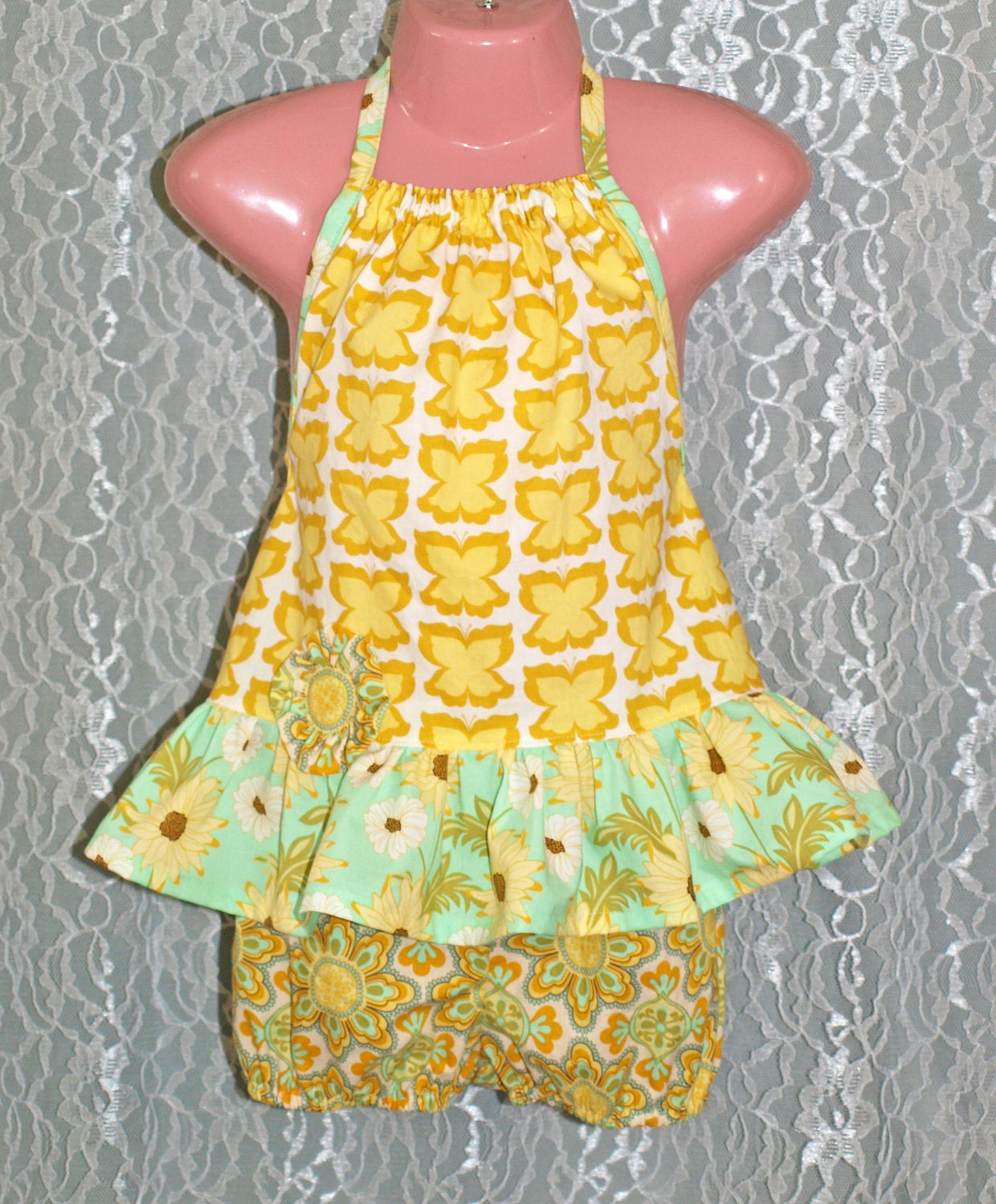 Boutique Girls Sunsuit - "SUMMER SUNSHINE" Faux Romper - baby/toddler size 3mo-2T