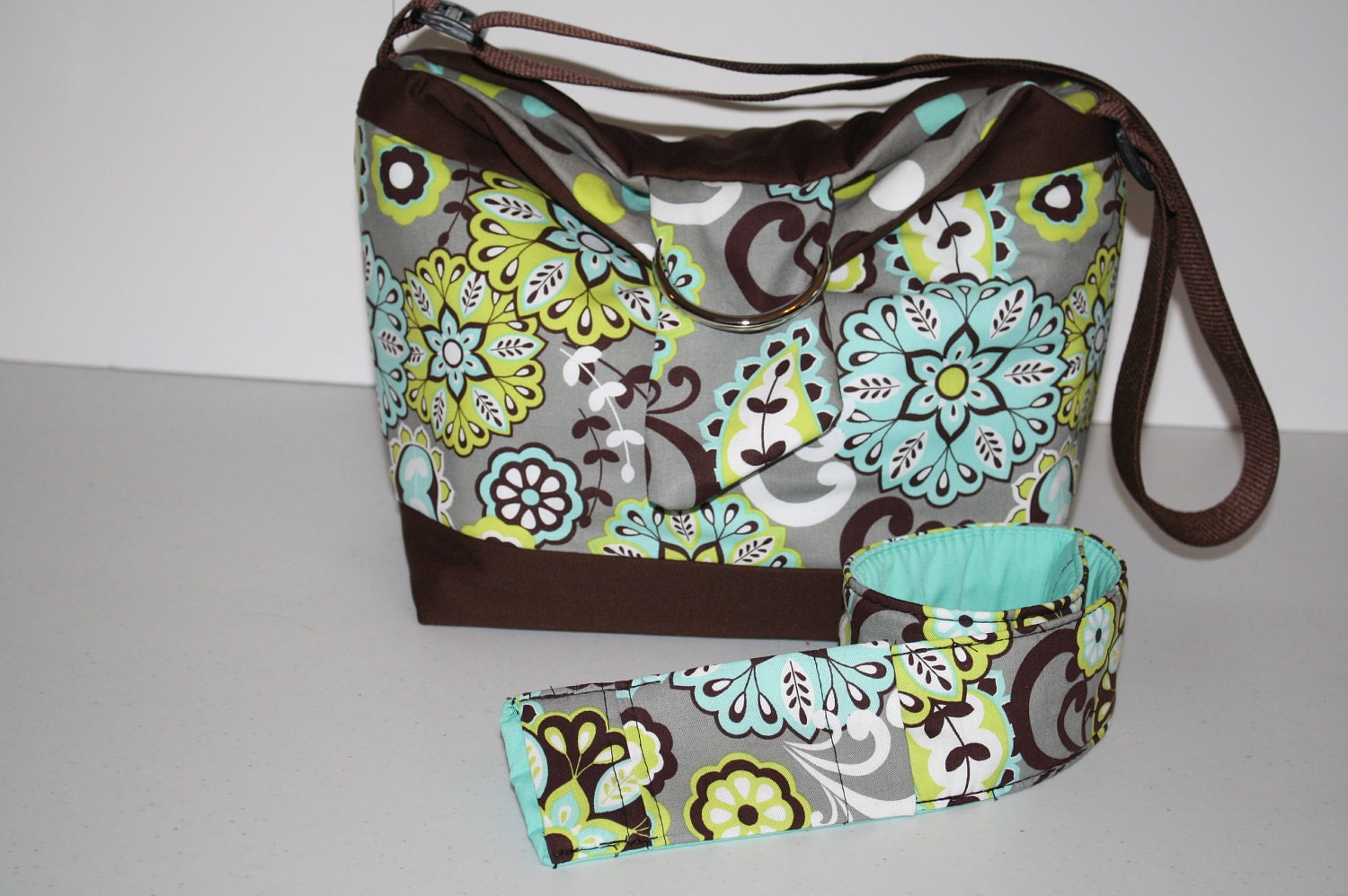 Digital Slr  CAMERA Bag - dslr  camera 4 Lens case - Hobo - Camera Strap Cover - Aqua Lime Grey Foam Padding