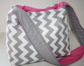 Diaper Bag Book Purse Tote Shoulder Bag Handbag  Hobo MARKET BAG lots of pkts Pink Grey Chevron Stripe / Messenger strap XcessRize Designs