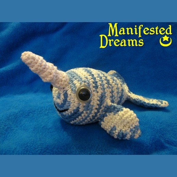 Narwhal Plush - Blue, white and cream Amigurumi Crochet