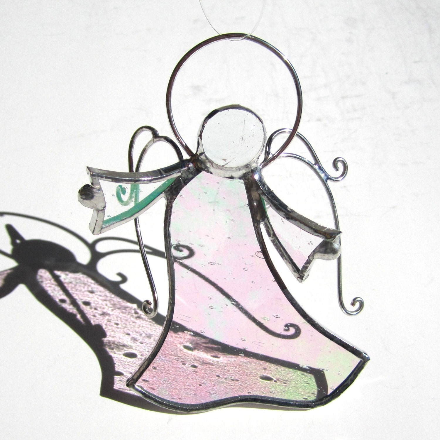 Ariel - 3D Stained Glass Dancing Angel - Clear Christmas Holiday Ornament Decoration Suncatcher 3 Dimensional Wire Wings Religious