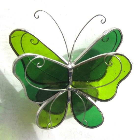 Limeade Wings Small Stained Glass Butterfly by katiediditglass