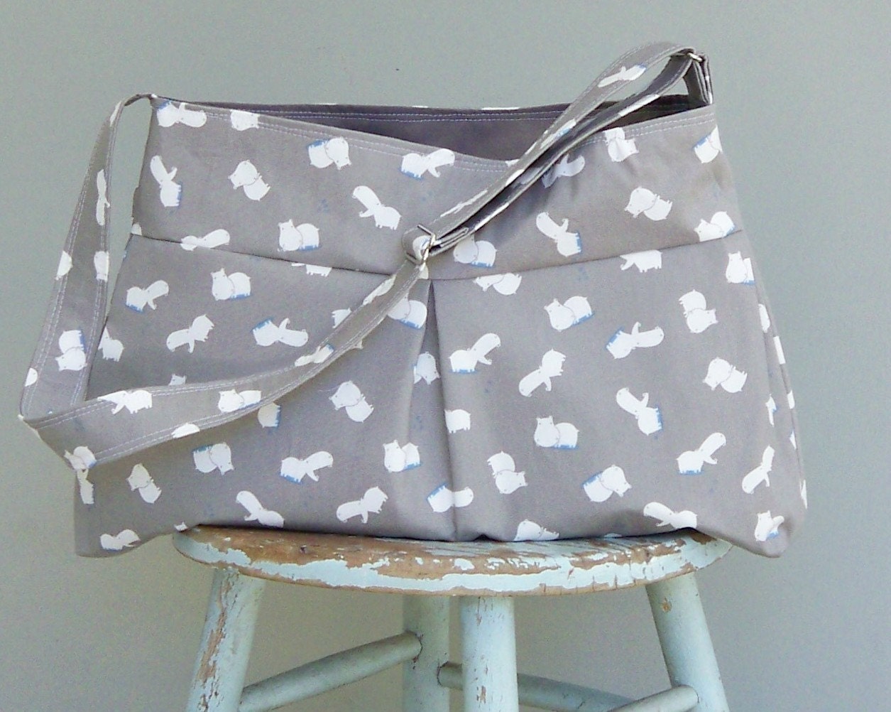 Hungry Hippo Bag, Hippopotamus Messenger Bag, Adjustable Strap, 3 Pockets, Key Fob