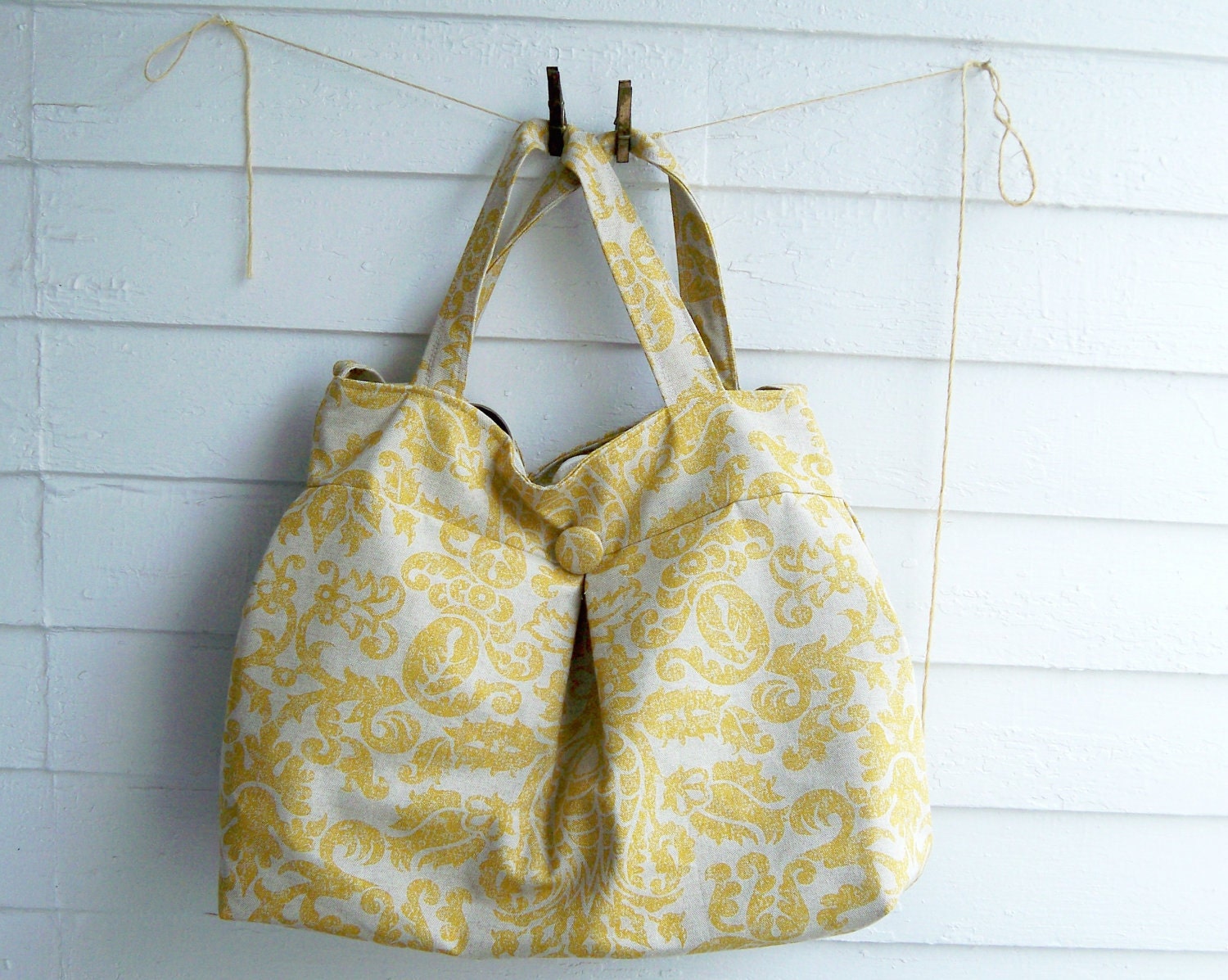 Extra Large Weekend Duffle, Yellow Damask, Diaper Bag
