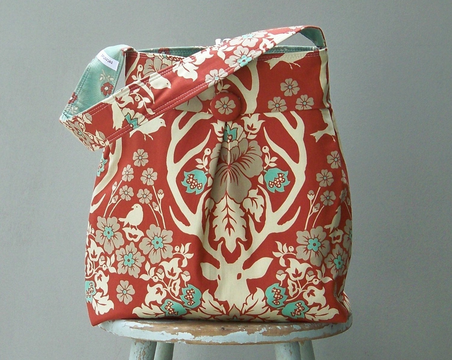 Earth tone Daper Bag - - Terra Cotta Deer Antler Fabric Joel Dewberry 6 Pockets Reversible