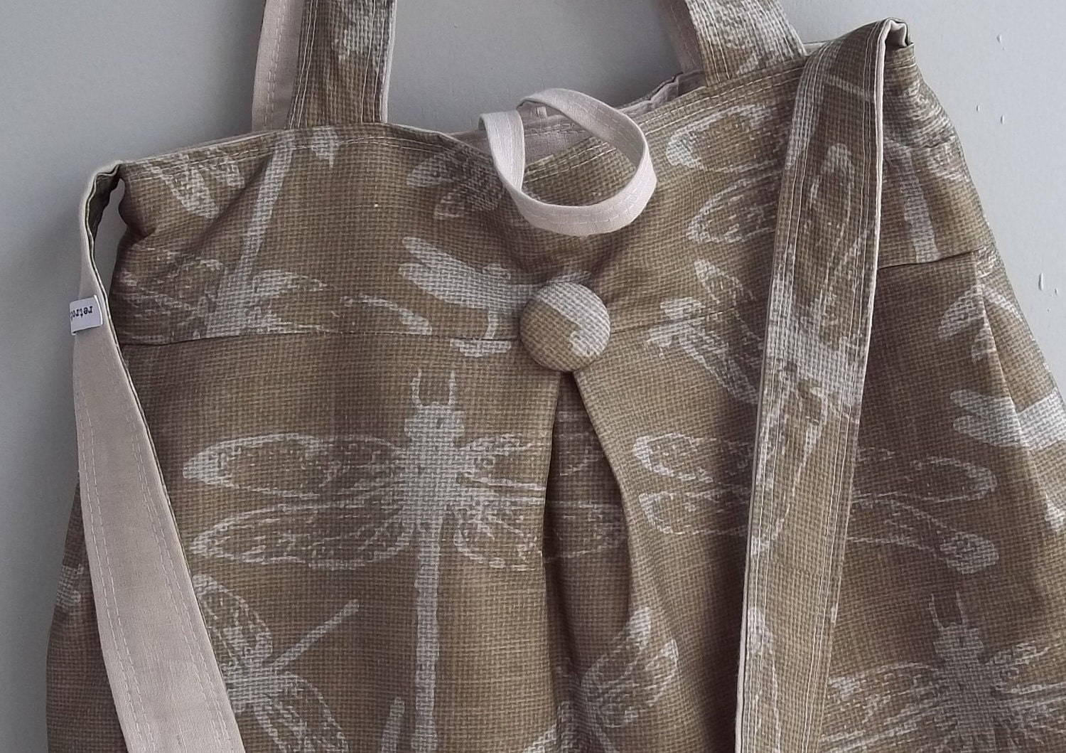 Dragonfly Bag - Road trip Bag - XL - Reversible - Linen - Zipper Pouch Set