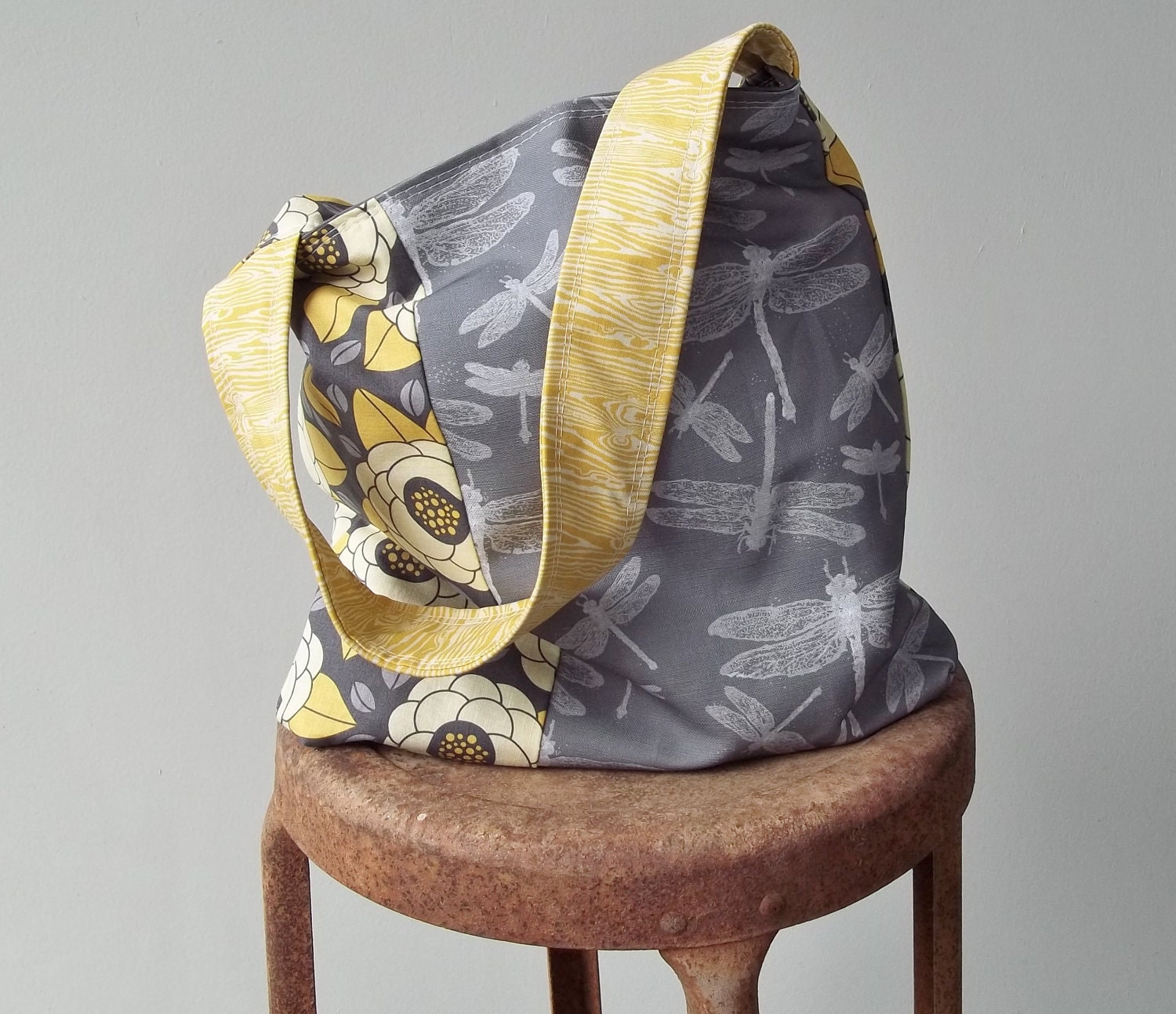 Yellow Grey Dragonfly Bag - 2 Pockets - Woodland