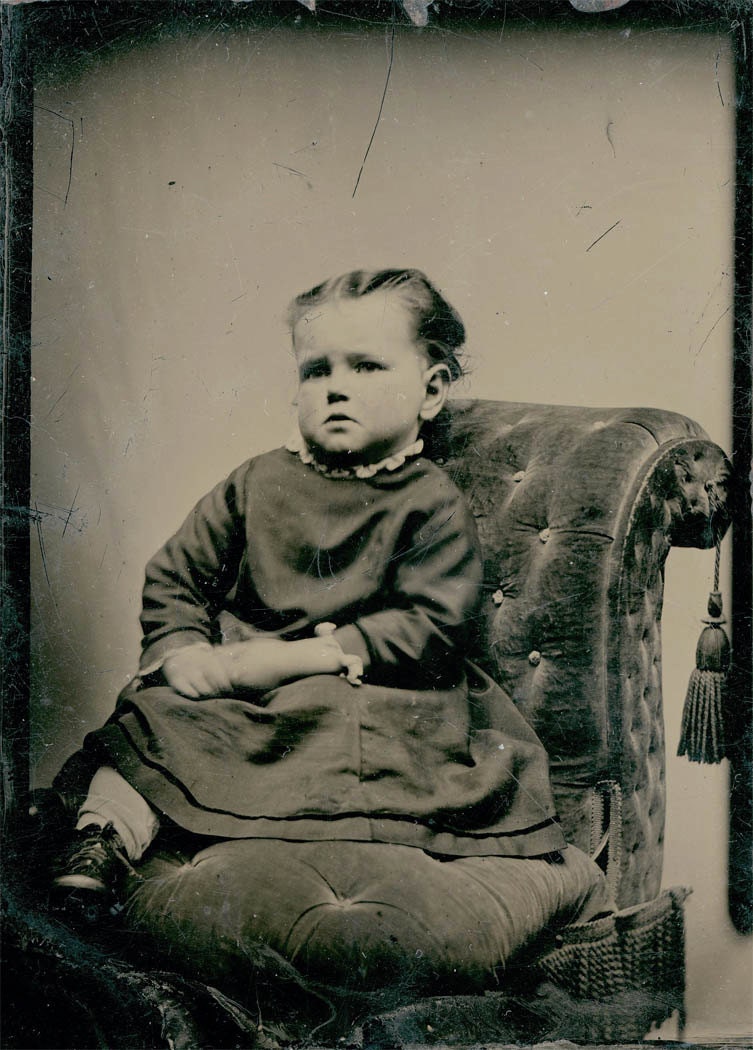vintage photo tintype little girl Velvet Chair
