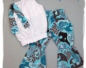 Custom Boutique Clothing White Bubble Smock Pillowcase Dress Top Aqua Brown  Pant Outfit 3 6 9 12 18 24 month size 2T 2 3T 3 4T 4 5T 5 6 7 8