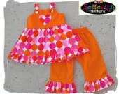 Custom Boutique Clothing Disco Dot Twirl Dress Top Orange Ruffle Pant Bottom Outfit Set 3 6 9 12 18 24 month size 2T 2 3T 3 4T 4 5T 5 6 7 8