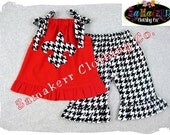 Custom Boutique Clothing Red Pillowcase Dress Top Houndstooth Ruffle Pant Bottom Outfit 3 6 9 12 18 24 month size 2T 2 3T 3 4T 4 5T 5 6 7 8