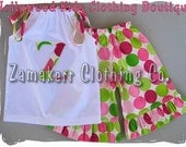 Custom Boutique Clothing White Pillowcase Dress Top Polka Dot Ruffled Pant Outfit Set 3 6 9 12 18 24 month size 2T 2 3T 3 4T 4 5T 5 6 7 8