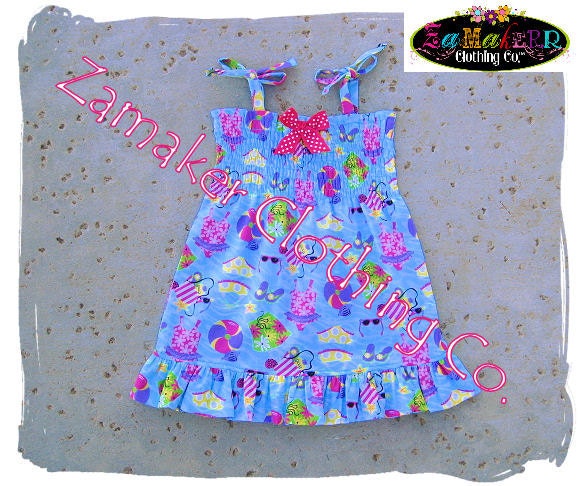 Girl Beach Smocked Dress - Girl Summer Sundress Ruffle Dress - Baby Girl Clothes - 3 6 9 12 18 24 month size 2T 2 3T 3 4T 4 5 6 7 8