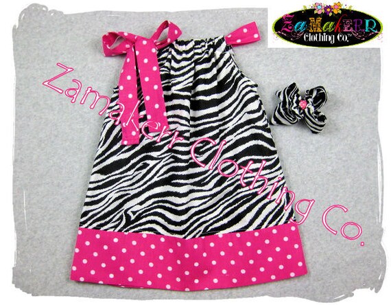 Girls Pillowcase Dress Zebra and Pink Polka Dot Accent in Sizes 3mo - 8 Free Shipping