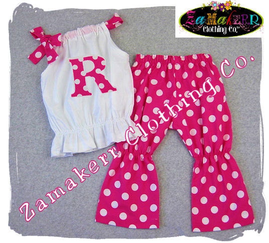 Custom Boutique Clothing White Bubble Pillowcase Top Pink Polka Dot Pant Outfit Set 3 6 9 12 18 24 month size 2T 2 3T 3 4T 4 5T 5 6 7 8