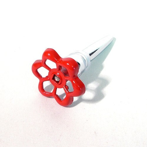 Wine Bottle Stopper Upcycled Red Valve Knob by IKCdesign on Etsy