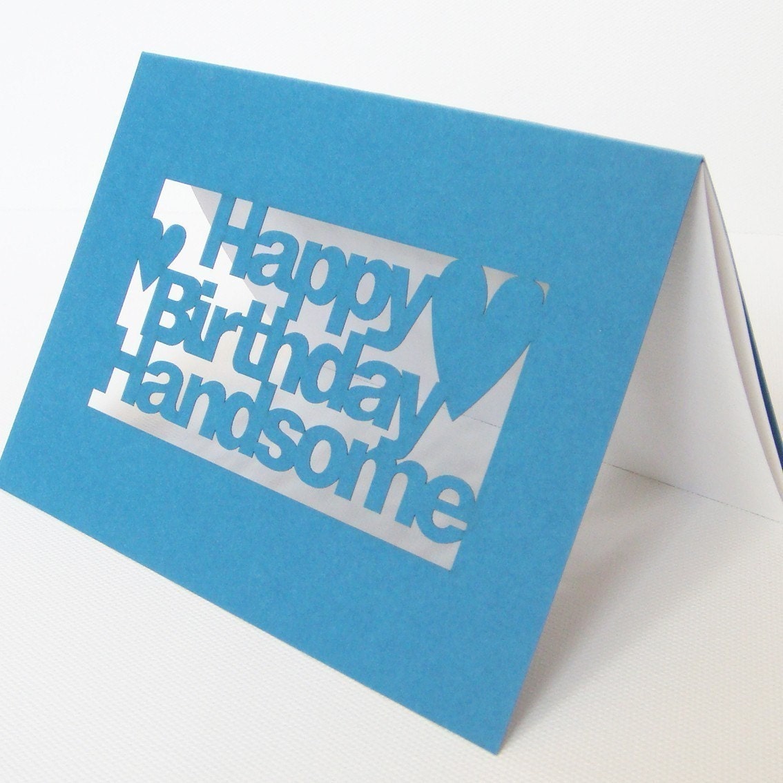 Happy Birthday Handsome Cut Out Card Teal Blue