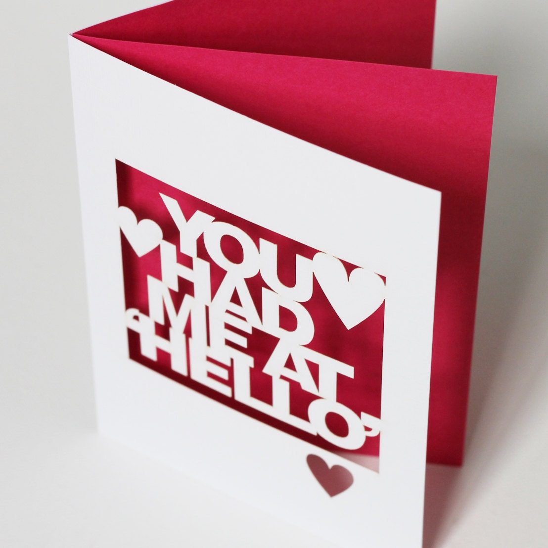 Papercut Valentines or Anniversary Card - You Had Me At Hello - You Choose Inlay Colour