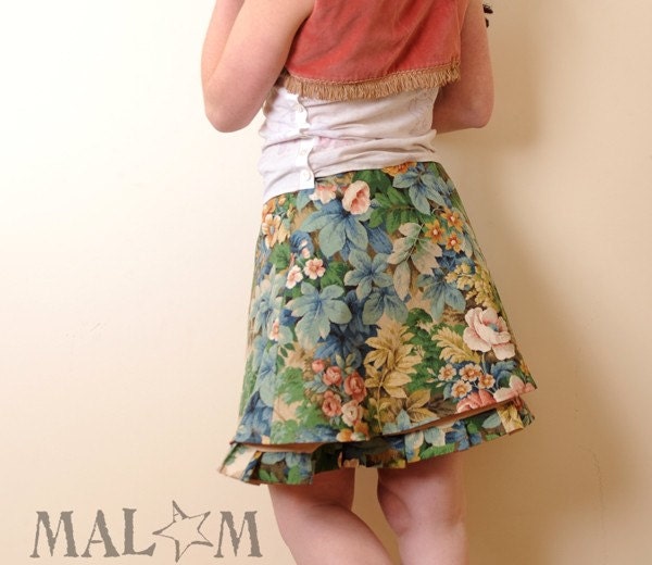 Womens Ruffled skirt with petticoat - Floral Skirt - your size - Romantic Couture - Pink and Green
