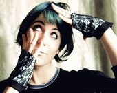 Fingerless gauntlets - Black lace  - Made to order