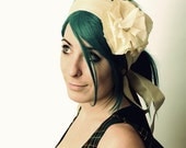 Cream Floral Wedding Headpiece - CUSTOM Taffeta flower headband - Couture fashion accessory - Ivory, Pink, Blue, any color