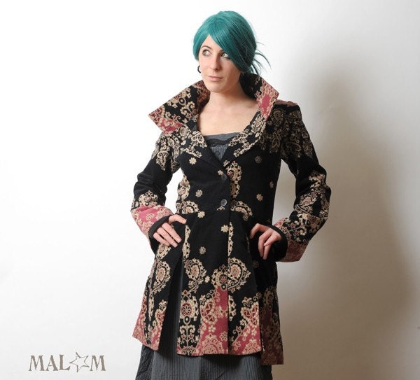 RESERVED For MARIE - 70%  BALANCE Baroque Frock Coat with tall collar - Pink Beige and Black