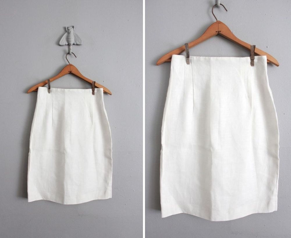 1980s vintage super high waist vanilla linen pencil skirt