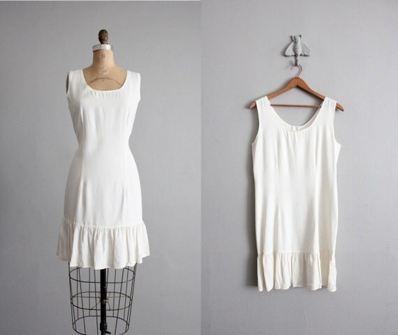 vintage white ruffle skirt shift dress