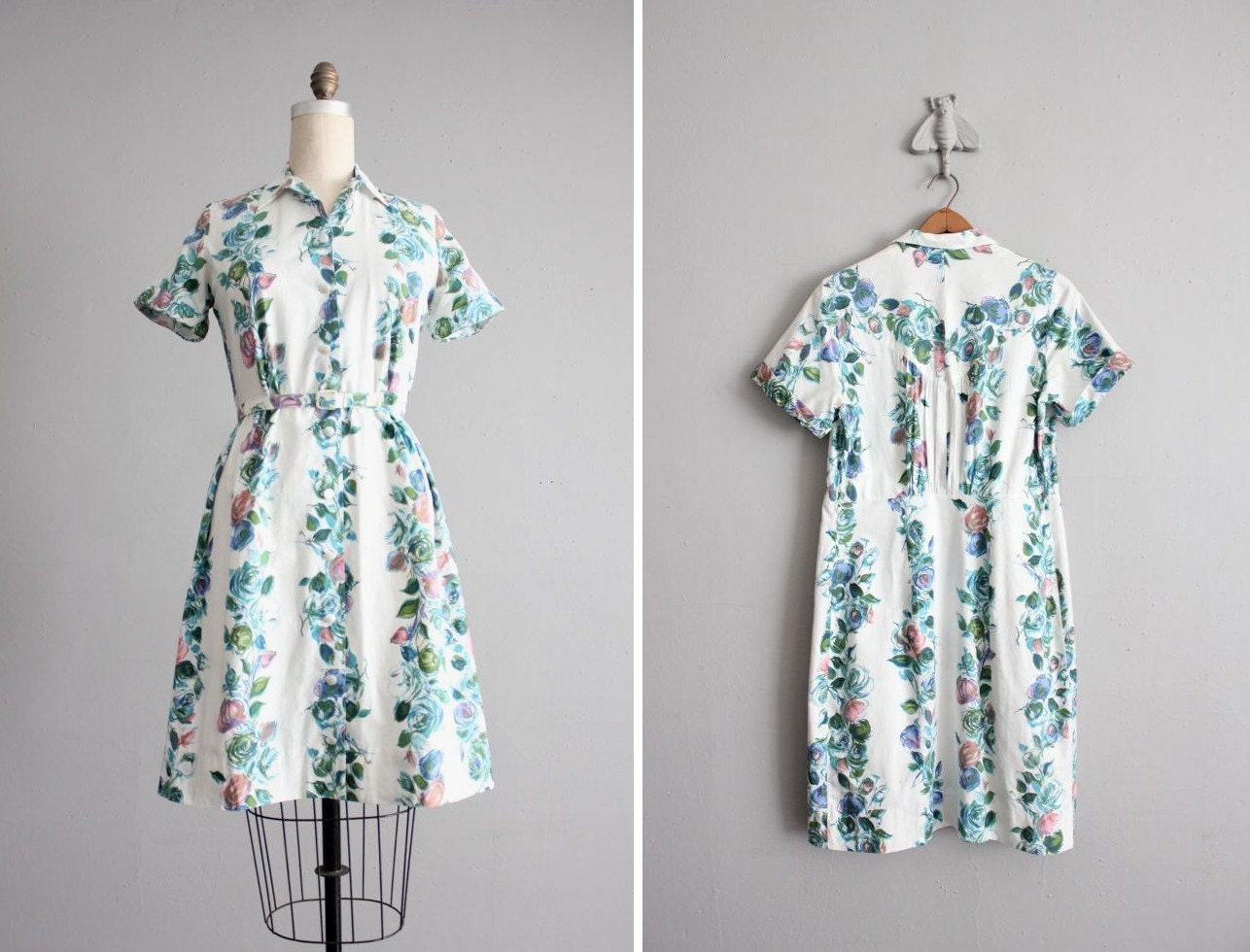 oh hold / 1950s vintage rose print cotton dress