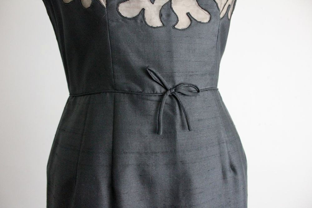 on hold - 1950s vintage illusion scallop sheath dress