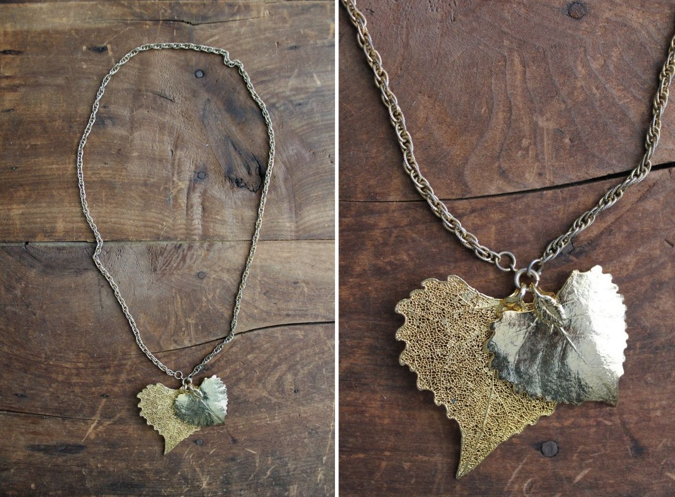 vintage golden cast leaves necklace