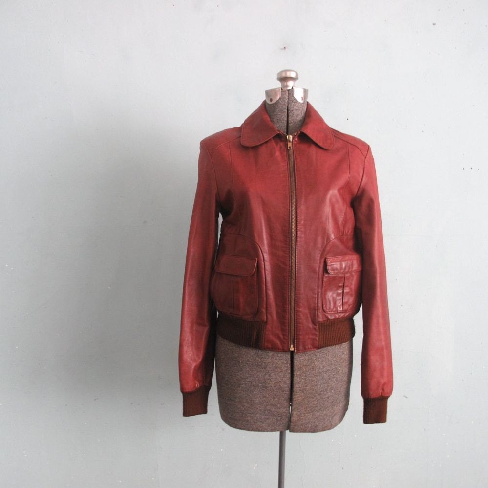 vintage COGNAC LEATHER bomber jacket by on Etsy
