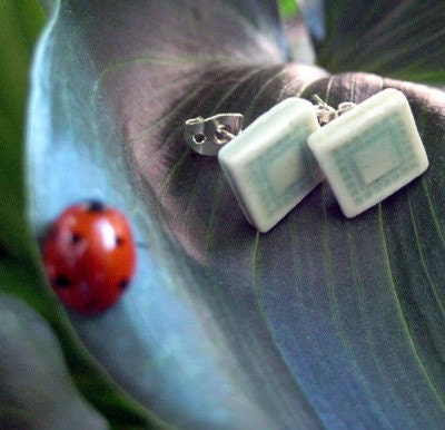 Petit Tuile Porcelain Earrings in Blue