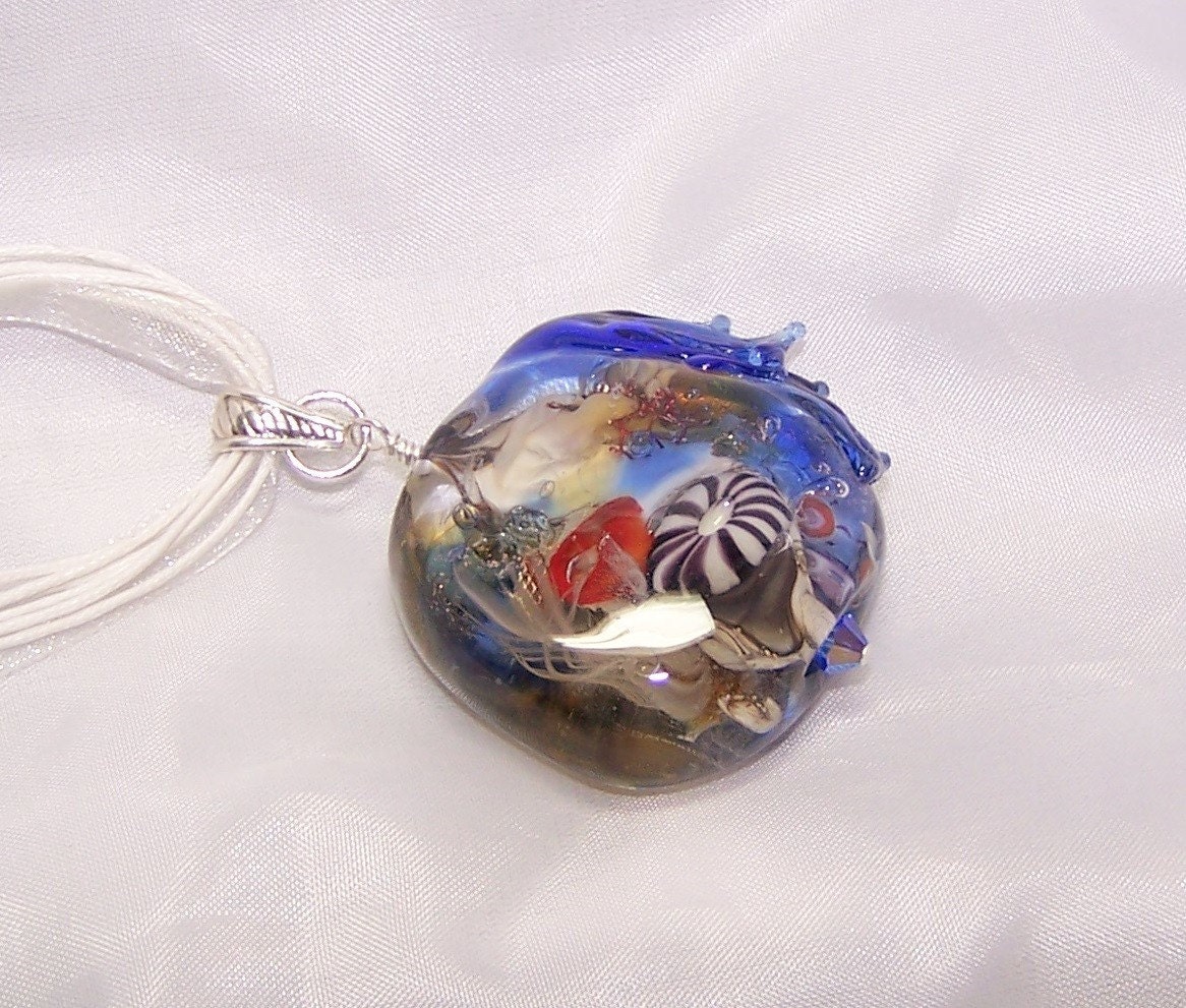 Ocean Jewelry Beach Sea Urchin Jellyfish Waves Lampwork Bead Pendant Necklace