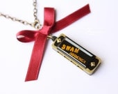 Real Little Black Harmonica Antique Necklace with Burgundy Bow