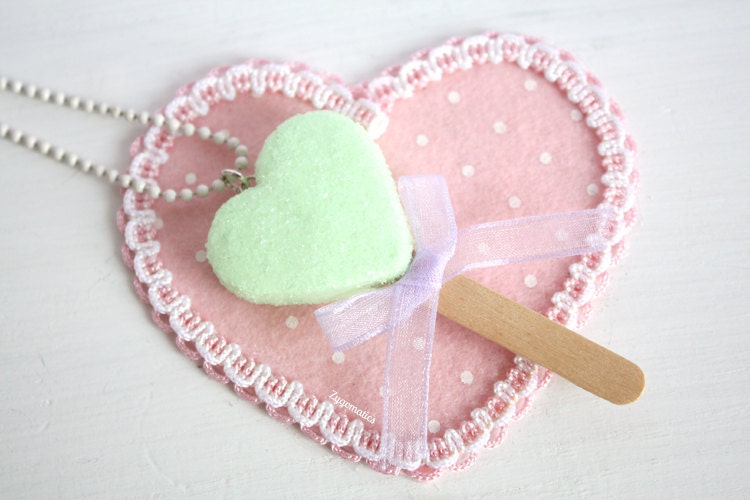 Heart-shaped Polymer Clay Lollipops Necklace (mint color only)