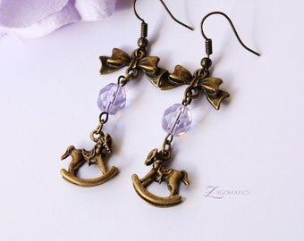 Lilac Rocking Horse Bow Beads Earrings