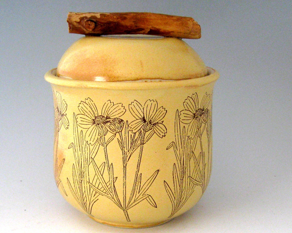 Lidded Jar - Botanical - Flower - Wheel Thrown Pottery - Stoneware